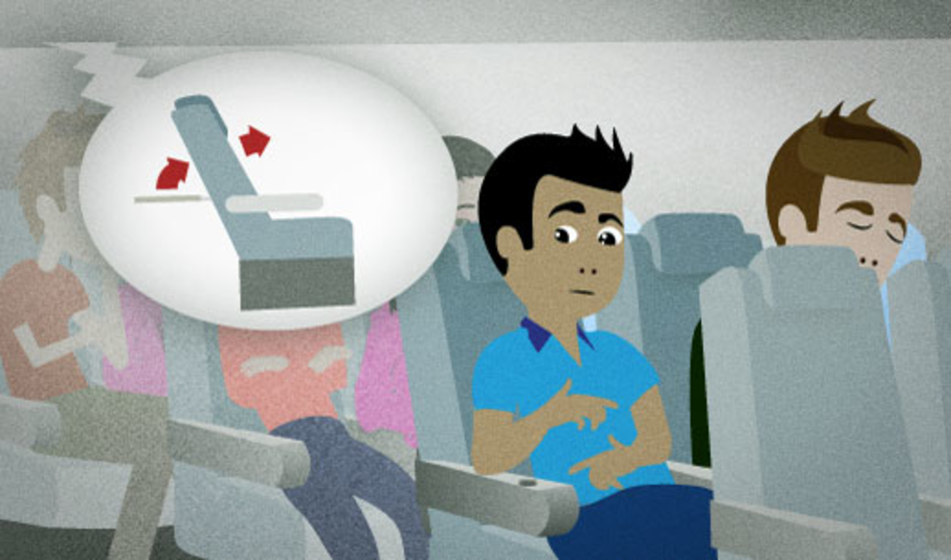 English Lesson: Seat backs and tray tables must be placed in their upright and locked positions.