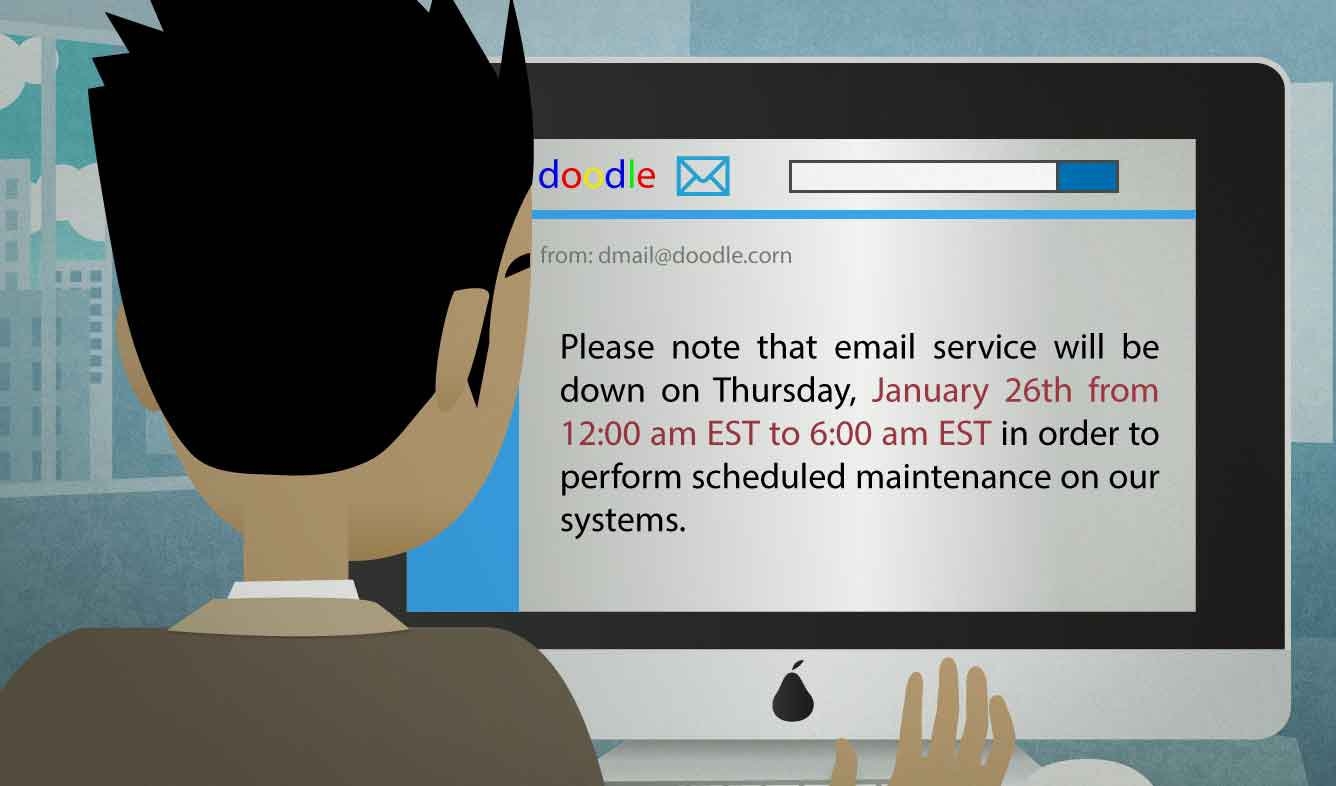 English Lesson: Please note that email service will be down on Thurday, January 26th from 12:00 am EST to 6:00 am EST in order to perform scheduled maintenance on our systems.