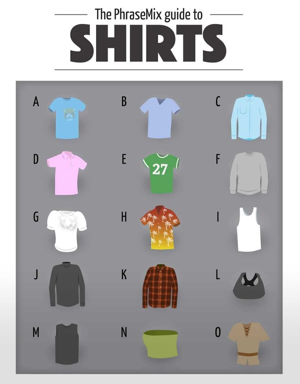 English for talking about clothing shirts PhraseMix